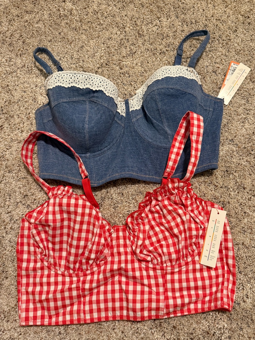 Denim Lace Bustier & Red Gingham Bustier Set